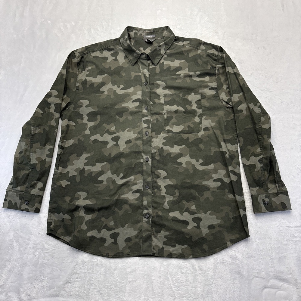 Eddie Bauer Boyfriend Fit Camo Shirt Women L Army Green Shacket Oversized